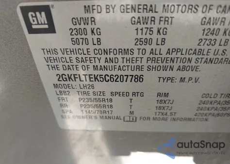 2012 GMC Terrain Sle-2 z USA, uszkodzony, nr VIN 2GKFLTEK5C6207786